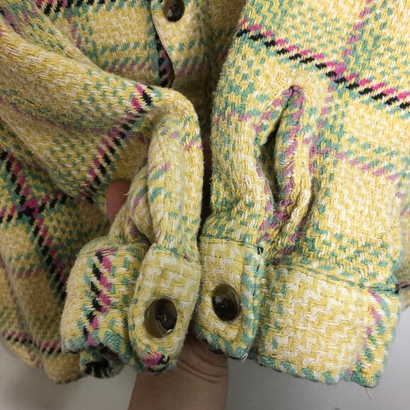 Urban Outfitters Jacket Yellow Plaid Cotton Tweed Button Front Collared Large - Picture 7 of 9